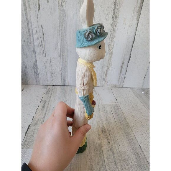 Ceramic tall Easter rabbit egg floral spring figure decor - Picture 4 of 6